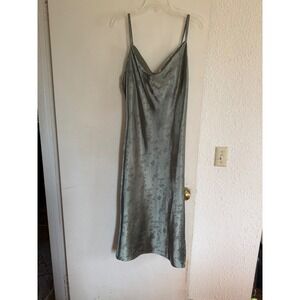Inspired Hearts Slip Dress Floral Print Sage Green Maxi Satin XL Y2K Formal